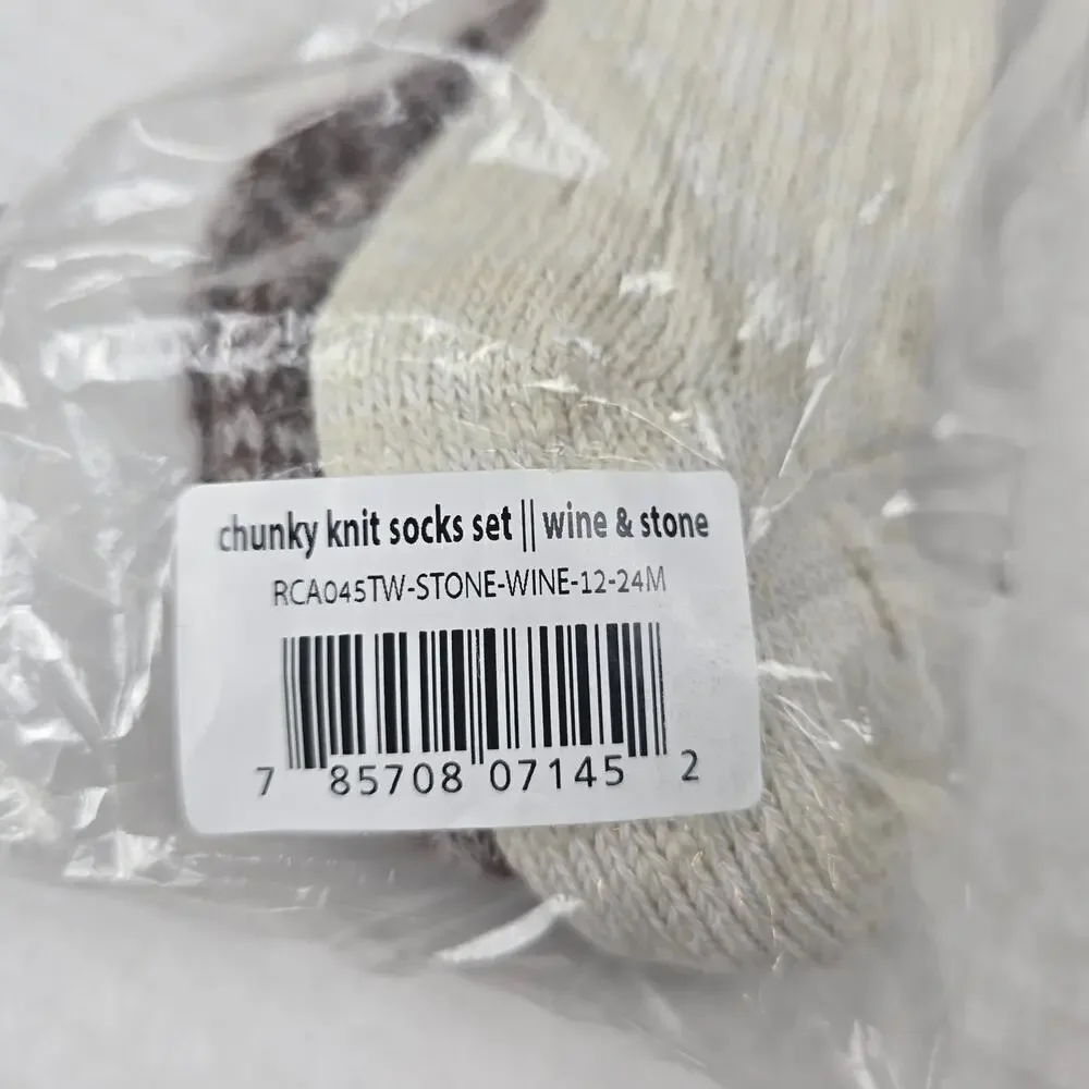 Rylee & Cru Chunky Knit Socks Set Size 12/24m Wine & Stone Ruffle Boot Socks